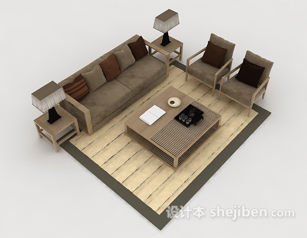 家居木质简约棕色组合沙发3d模型下载