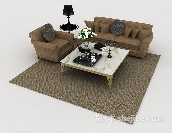 免费现代棕色木质组合沙发3d模型下载