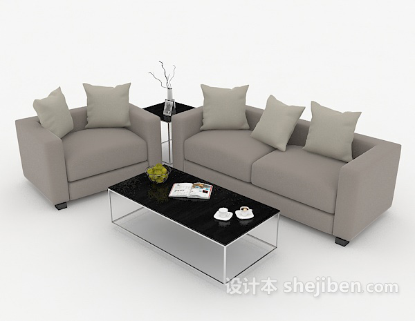 现代风格简约家居休闲灰色组合沙发3d模型下载