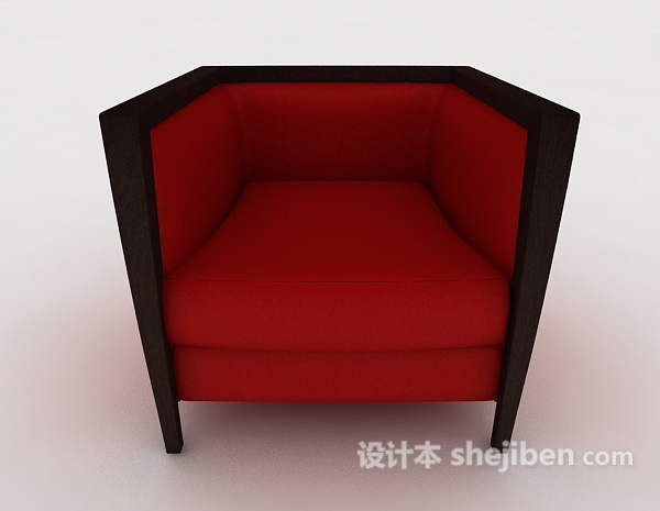 现代风格现代红色方形单人沙发3d模型下载