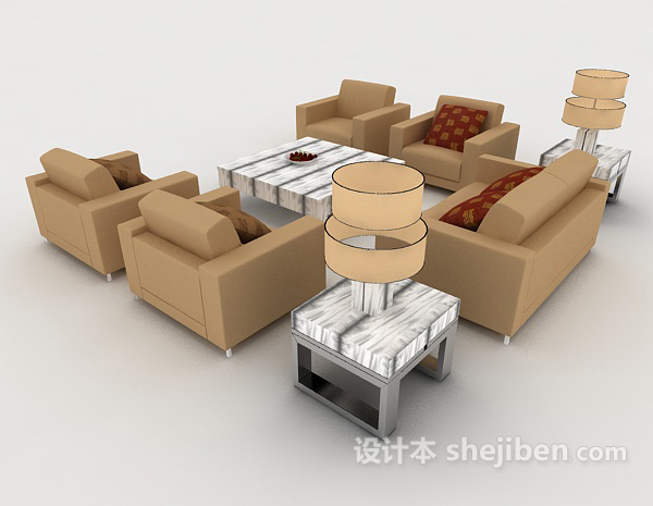 设计本家居休闲简约棕色组合沙发3d模型下载