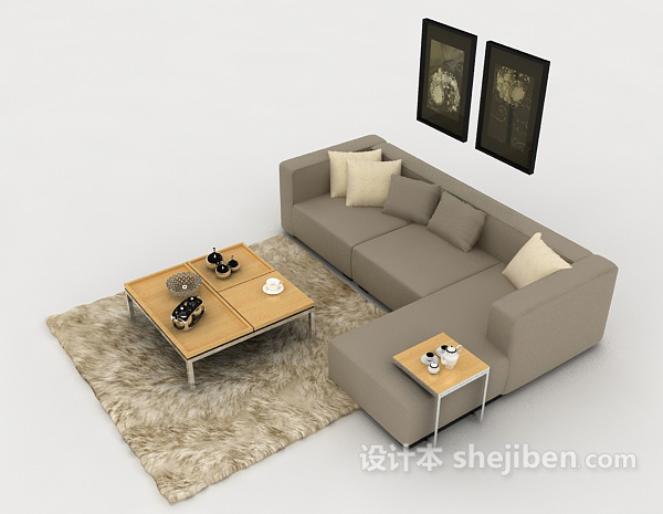 设计本家居简约灰色多人沙发3d模型下载