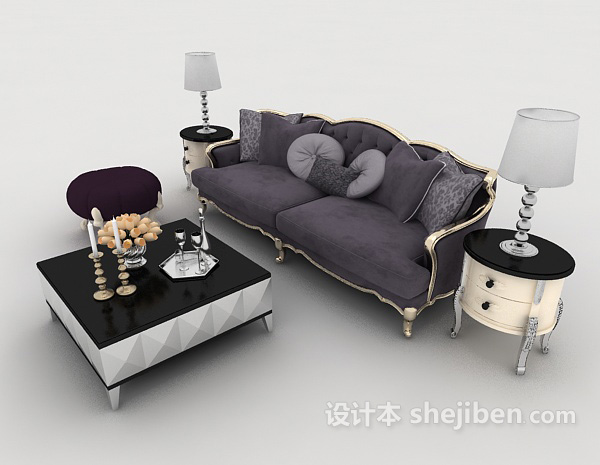 设计本欧式家居灰色组合沙发3d模型下载