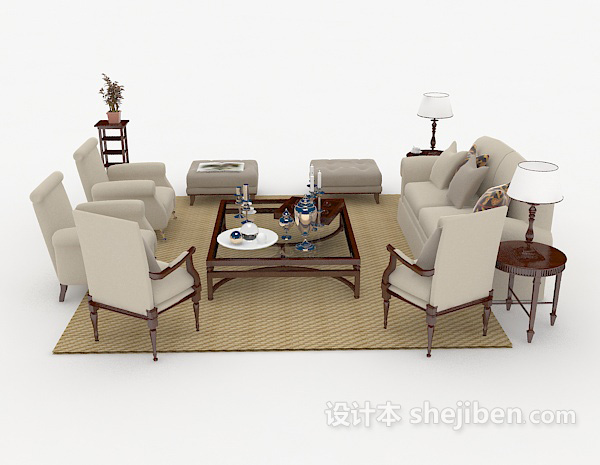 设计本现代沙发茶几组合3d模型下载