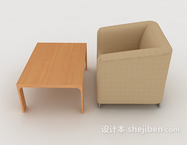 设计本现代浅棕色木质单人沙发3d模型下载