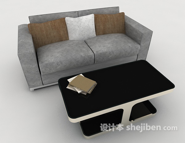 现代风格商务灰色简单双人沙发3d模型下载