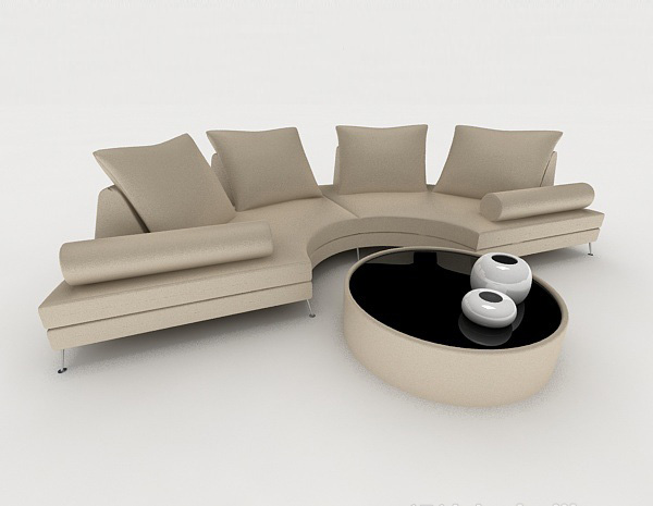 免费灰棕色个性多人沙发3d模型下载