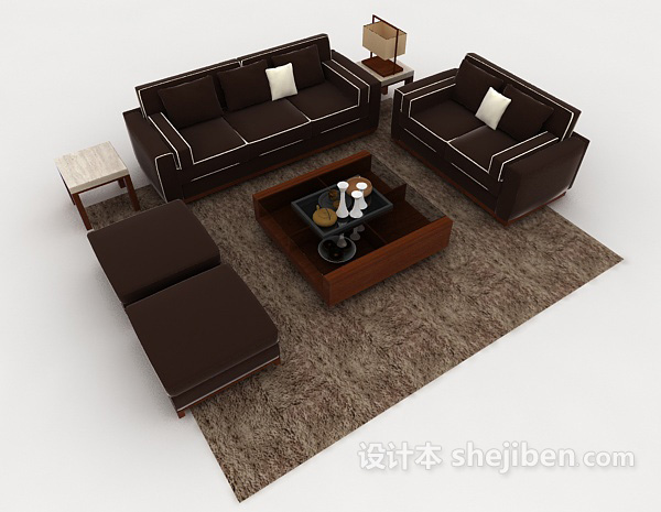 免费现代木质简约棕色组合沙发3d模型下载