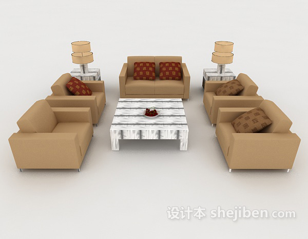 现代风格家居休闲简约棕色组合沙发3d模型下载
