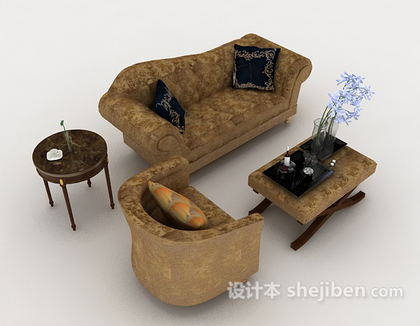 欧式花纹棕色组合沙发3d模型下载
