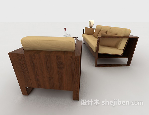 设计本木质简约棕色组合沙发3d模型下载