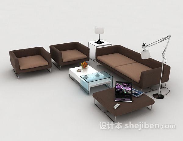 现代简约休闲棕色组合沙发3d模型下载