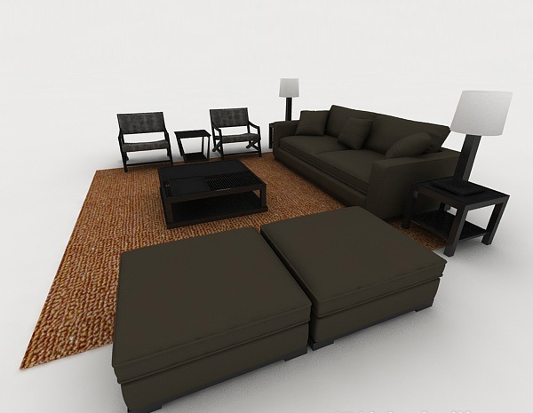 免费现代家居深灰色组合沙发3d模型下载