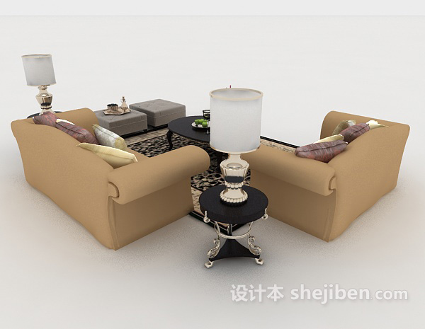设计本家居简约黄棕色组合沙发3d模型下载