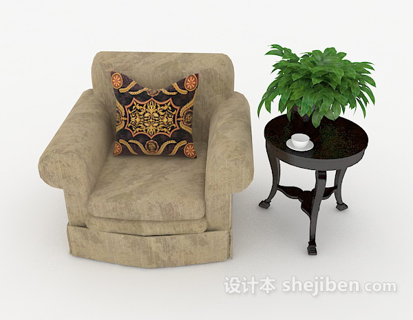 现代风格简单灰棕色单人沙发3d模型下载