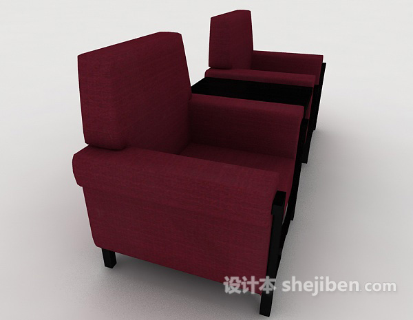 设计本大红色中式单人沙发3d模型下载