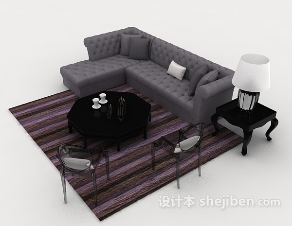 设计本简约灰色组合沙发3d模型下载