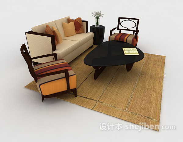 设计本木质棕色个性组合沙发3d模型下载
