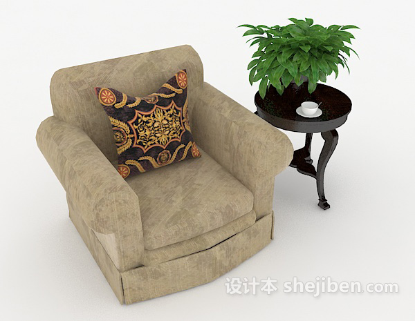 简单灰棕色单人沙发3d模型下载