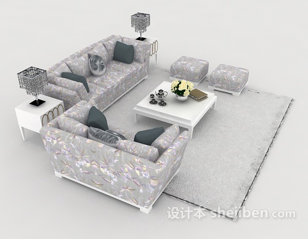 设计本欧式灰色家居组合沙发3d模型下载