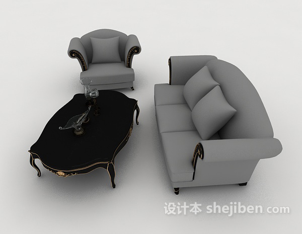设计本欧式简约灰色家居组合沙发3d模型下载
