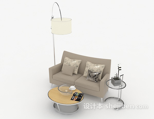 免费现代简约灰棕色桌椅组合3d模型下载
