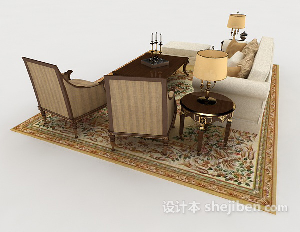 免费家居花纹棕色组合沙发3d模型下载