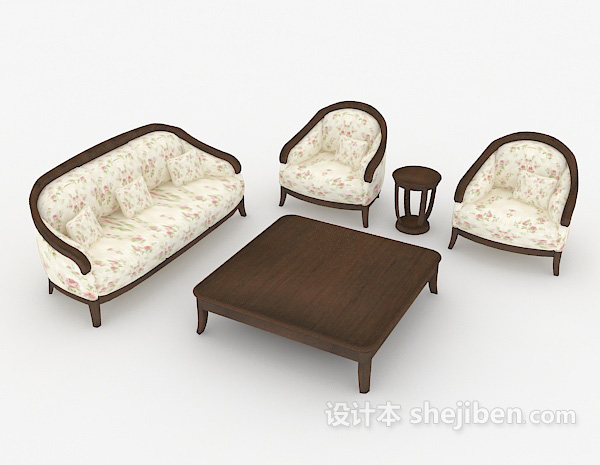田园粉色花朵组合沙发3d模型下载