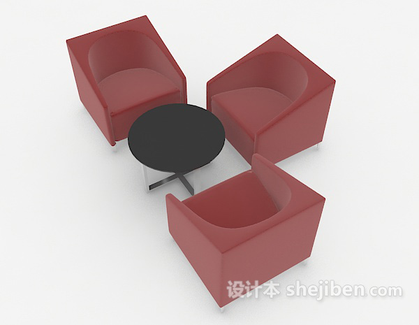 设计本简约红色桌椅组合3d模型下载