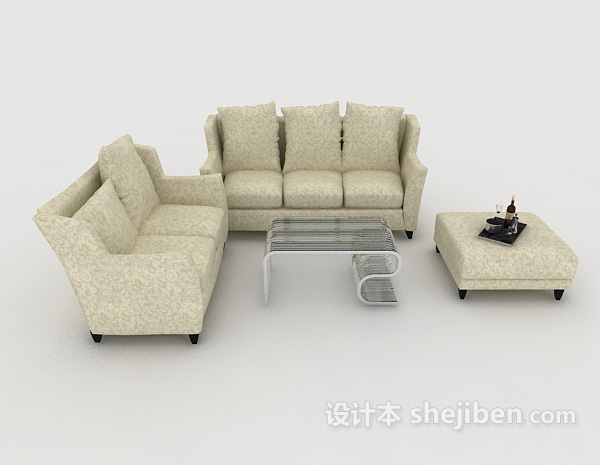 现代风格浅绿色组合沙发3d模型下载