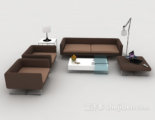 现代风格现代简约休闲棕色组合沙发3d模型下载