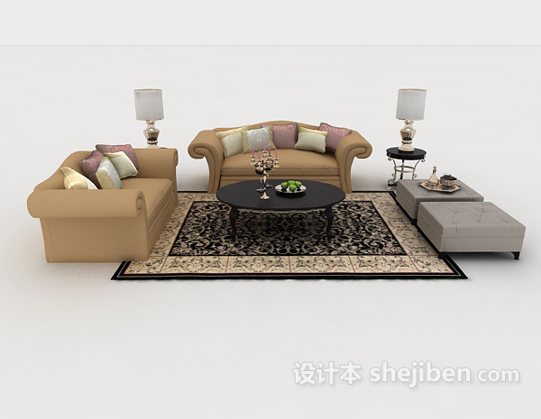 现代风格家居简约黄棕色组合沙发3d模型下载