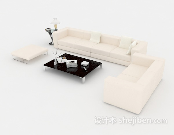 设计本家居米白色简约组合沙发3d模型下载