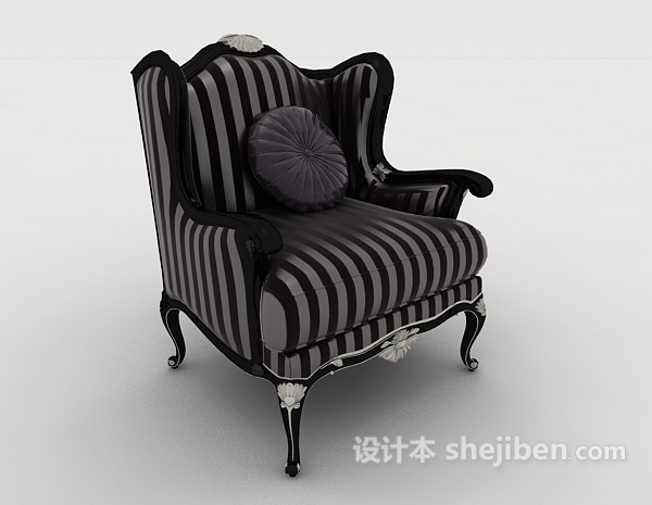 免费欧式条纹单人沙发3d模型下载