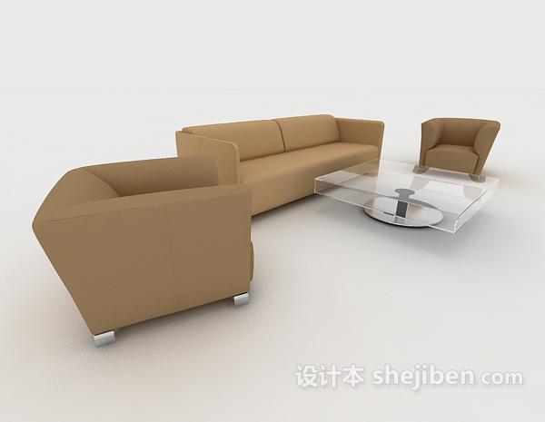 简约休闲棕色组合沙发3d模型下载