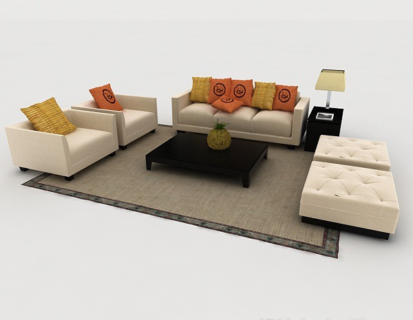 简约米白色组合沙发3d模型下载