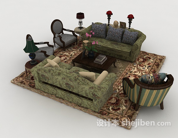 设计本田园花朵组合沙发3d模型下载