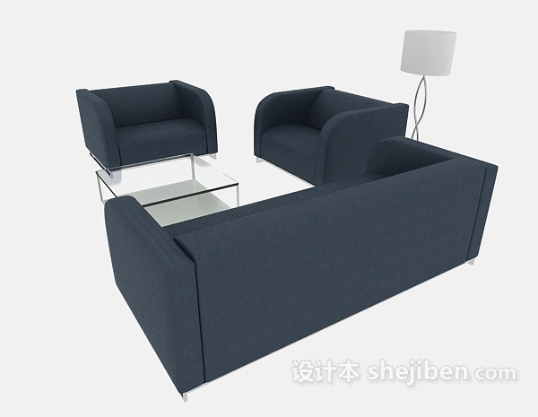 设计本淡雅蓝色组合沙发3d模型下载