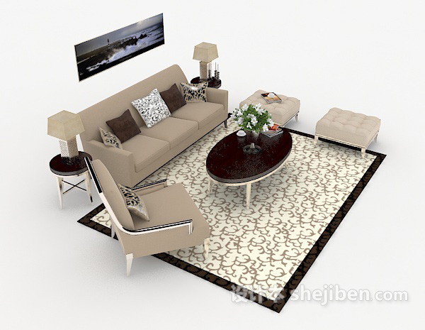 免费现代浅棕色简约组合沙发3d模型下载