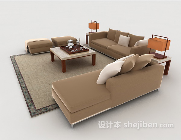 设计本简约木质浅棕色组合沙发3d模型下载