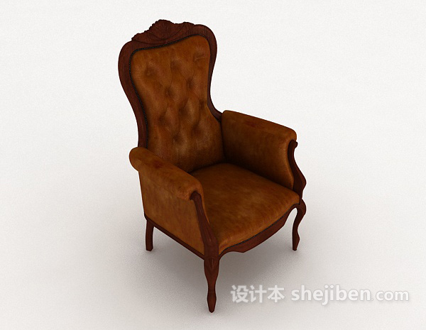 欧式皮质棕色单人沙发3d模型下载