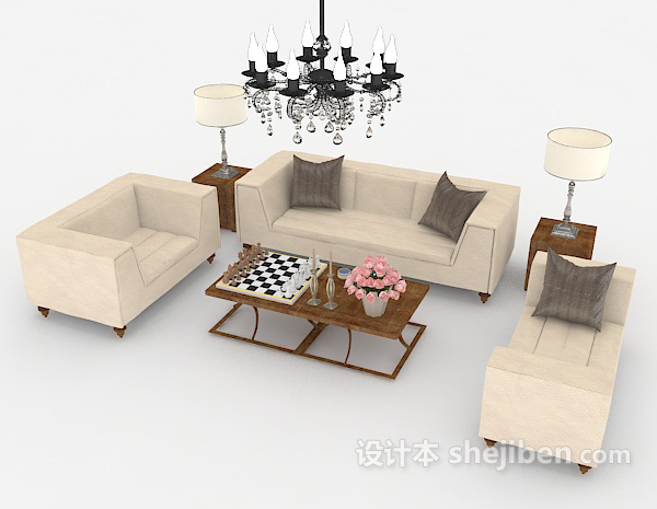 现代风格简约家居米黄色组合沙发3d模型下载