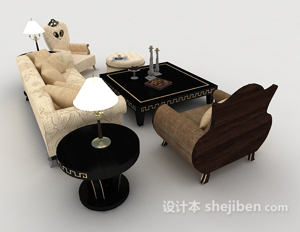 设计本家居木质组合沙发3d模型下载