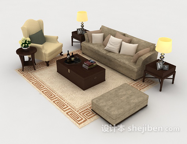 设计本现代木质家居棕色组合沙发3d模型下载