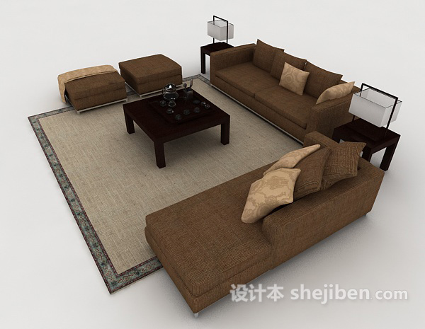 设计本简约棕色木质组合沙发3d模型下载