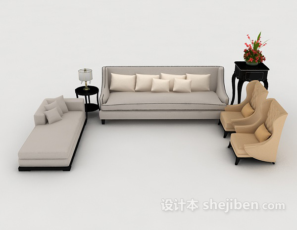 现代风格家居简约灰色组合沙发3d模型下载