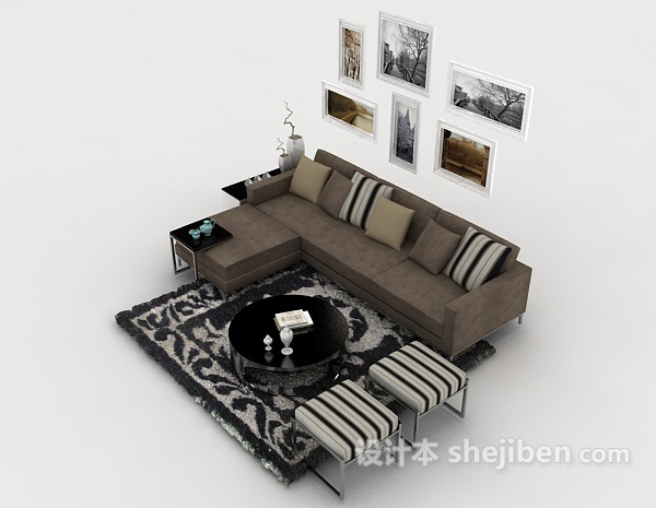 设计本家居简约深棕色组合沙发3d模型下载