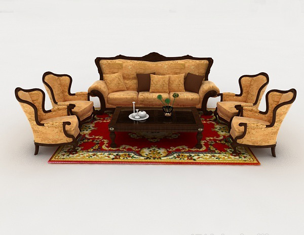 中式风格中式复古黄色组合沙发3d模型下载