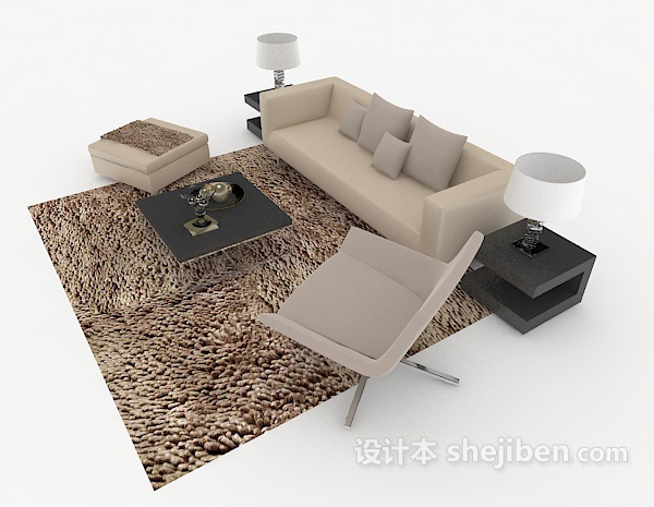 免费家居灰色简约休闲组合沙发3d模型下载