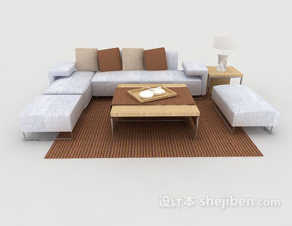 免费简约灰色家居组合沙发3d模型下载